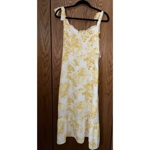 Aqua Womens Yellow white floral Flowing Summer Midi Dress Large NWT